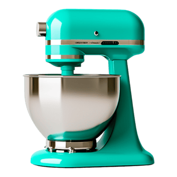 Vibrant Turquoise Stand Mixer with Stainless Steel Bowl in Use png