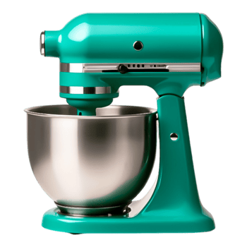 Bright Blue Stand Mixer with Stainless Steel Bowl and Whisk Attachment png