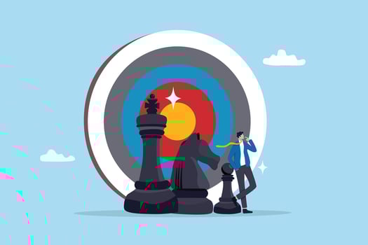 Leadership strategy to success, planning or tactic to reach business goal, challenge, analysis or opportunity to achieve target concept, businessman think with king, knight chess piece for next move. vector