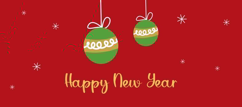 Merry Christmas and Happy New Year greeting card banner with bauble or balls on red background for sale and poster promotion template vector