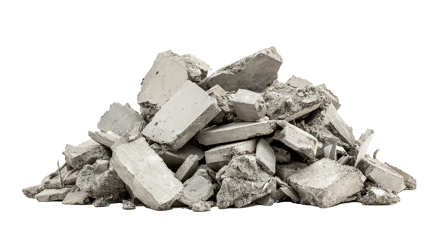 Construction waste in the form of a pile of concrete fragments isolate on transparency background png
