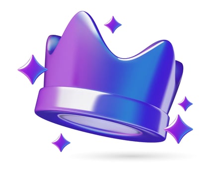 3d crown purple chrome icon with stars illustration isolated on white background vector