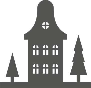 Silhouette of houses on skyline. Neighborhood row of homes. Small black village cottages. Christmas rural landscape with fur trees. Cute country buildings png