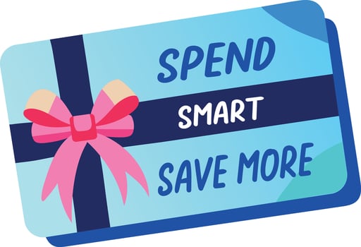 Loyalty card with text spend smart, save more, flat sticker vector