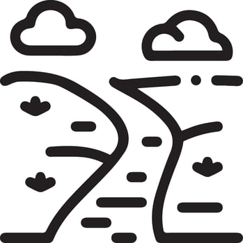 A black and white line drawing of a road vie vector