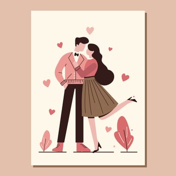 isolated romantic couple on the beige background with hearts in minimalist style. card with couple of lovers vector