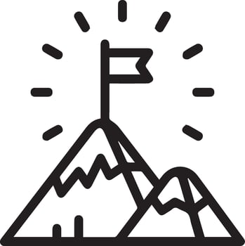 The mountain with a flag on top of it vector