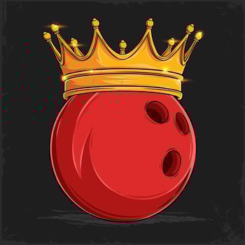 Hand drawn red bowling ball with golden shiny majestic royal king crown, bowling ball with crown vector