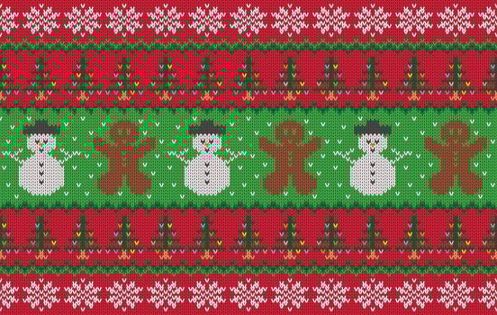 Knitted pattern seamless fabric Christmas snowman. traditional knitted pattern winter style. Designed for background ,wallpaper ,carpet ,clothing ,knitted pattern ,fabric ,embroidery ,textile vector
