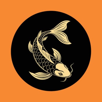 A black and gold koi fish on an orange background vector