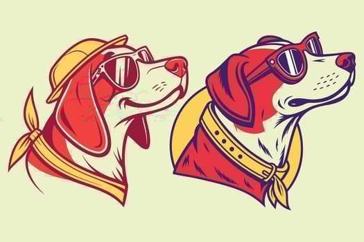 Beagle dog wearing sunglasses and hat illustration vector