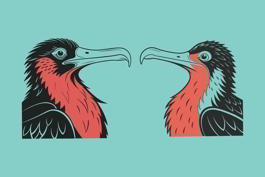 Two birds are facing each other on a blue background vector