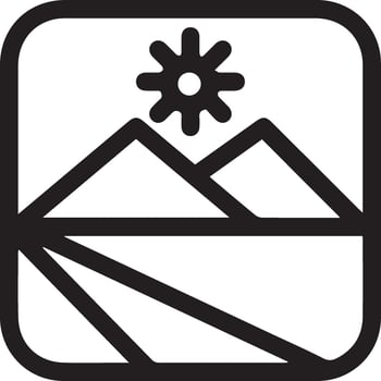 A black and white image of a mountain and sun vector