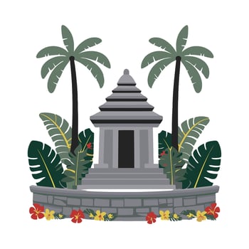 An illustration of a temple surrounded by palm trees vector