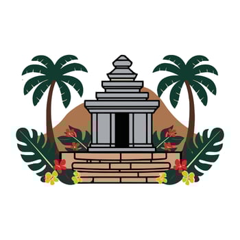 The flag of indonesia with a temple and palm trees vector