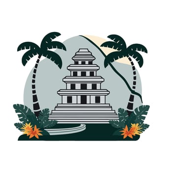 An illustration of a temple with palm trees vector