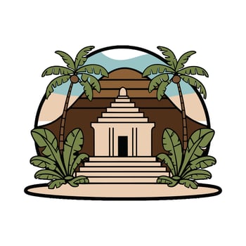 Ancient egypt temple with palm trees and a pyramid vector