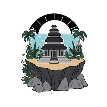 A temple on a rock with palm trees and water vector