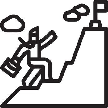 A man climbing up a mountain with a flag illustration vector