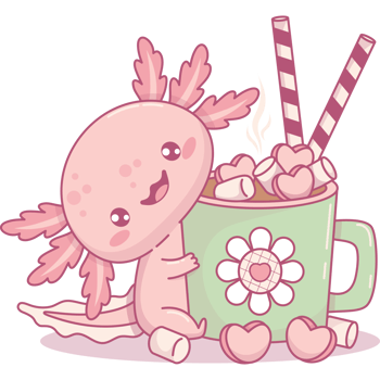 Cute Axolotl with Hot Cocoa with Marshmallows png