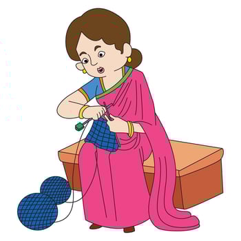Woman doing knits on cloth fabric vector