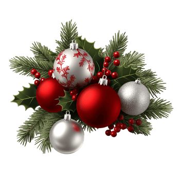 Christmas Ornament Arrangement with Red and Silver Baubles png