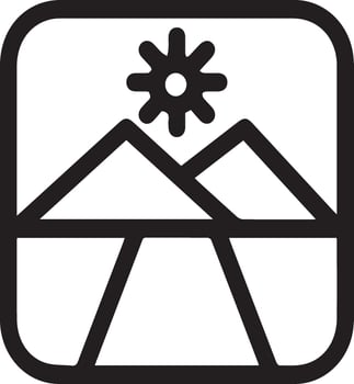 A black and white image of a mountain and sun vector