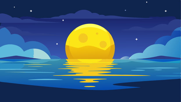 Night time with a big full moon over the sea, illustration for business use vector