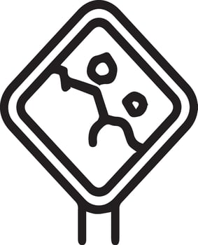 A black and white image of a road sign falling rock vector