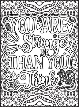 You Are Stronger Than You Think Quote Coloring Page for Adults. Motivational Quote Coloring Page. vector