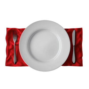 White Plate Surrounded by Fork and Knife on Satin png
