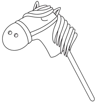 Hobby horsing. Illustration with toy horse. Coloring book vector