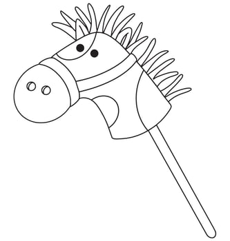 Hobby horsing. Cute illustration with toy horse. Coloring vector
