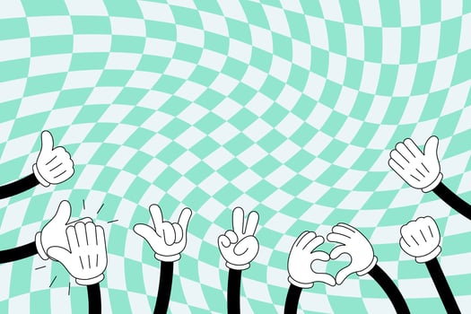 Colorful hand drawn claps and thumbs up gesture. Applause illustration expressing approval and gratitude. Vibrant groovy art celebrating success and spreading encouragement vector