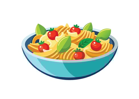 Pasta with tomatoes and basil in a bowl vector