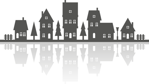Christmas town and village horizontal panorama with reflection png