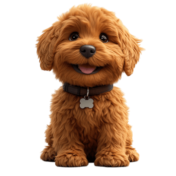 Brown Fluffy Cartoon Dog with Bone-Shaped Collar Tag png