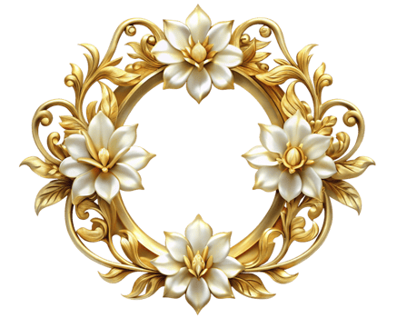White Floral Accents for Ornamental Golden Frame png