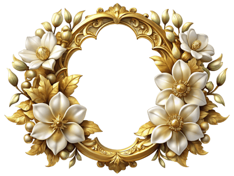 Golden Frame Highlighted with Pure White Blossoms png