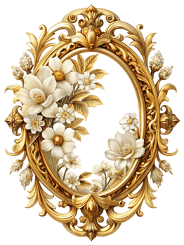 Golden Frame with Fresh White Flower Embellishments png