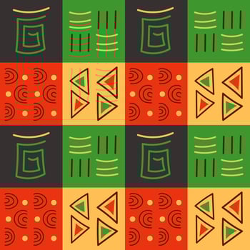 Traditional African inspired geometric pattern with vibrant colors and abstract shapes vector