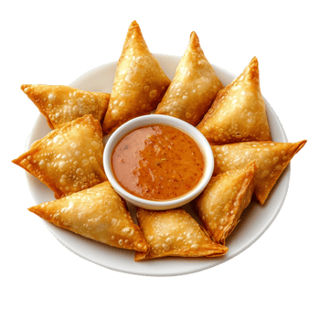 Plate of Samosas with Golden Crispy Texture png