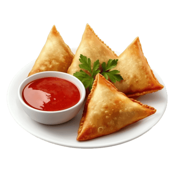 Plate of Hot Samosas with Flaky Crust png