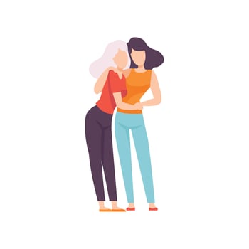 Adult Daughter and Elderly Mother Embracing, Two Generations of Women Illustration vector