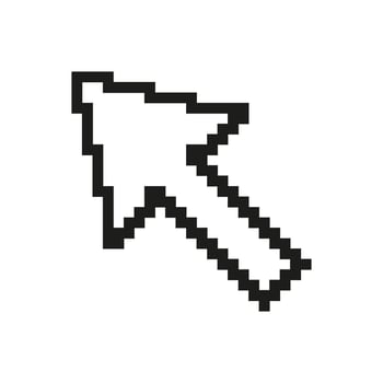 Pixelated Mouse Pointer Icon. Classic Arrow Cursor in Pixel Art Design. Retro Arrow Symbol for Computer Interaction. Isolated Illustration vector