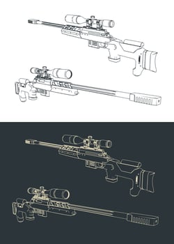 Large caliber sniper rifle sketches vector