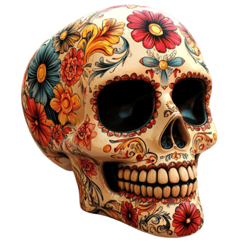 Colorful White Skull Decorated with Mexican Art for Day of the Dead png