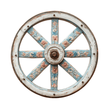 Vintage Wooden Wheel with Floral Design on Transparent Background png