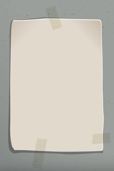 Blank old paper poster stuck with tape on cement wall background graphic illustration. vector