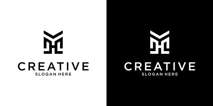 MH or HM initial letter logo design concept on black and white background. vector